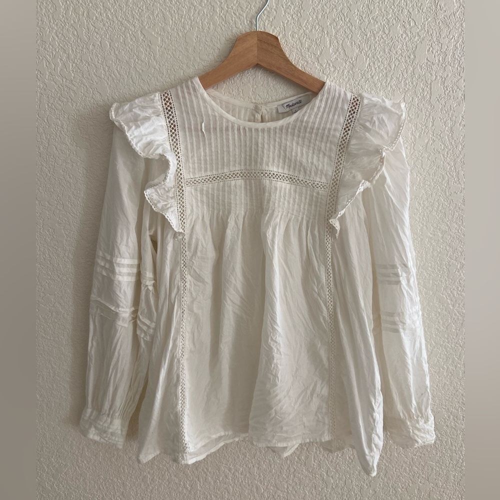 Madewell Full-Sleeve Pintuck Ruffle Top Cottage Prairie